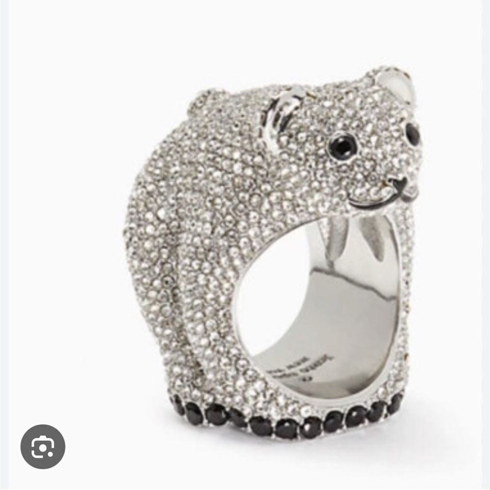 Kate Spade Arctic Friends Adorable Polar Bear Pave & Black Crystal Ring Size 7